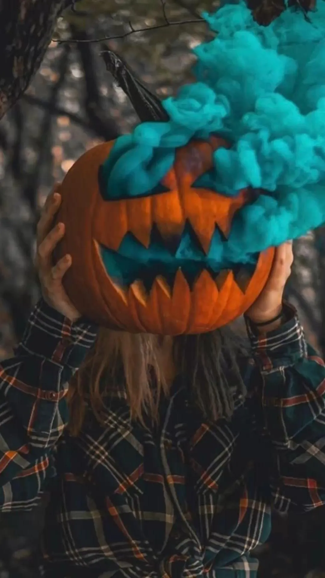 Close up of Blue Decorated Pumpkin for Halloween Wallpaper