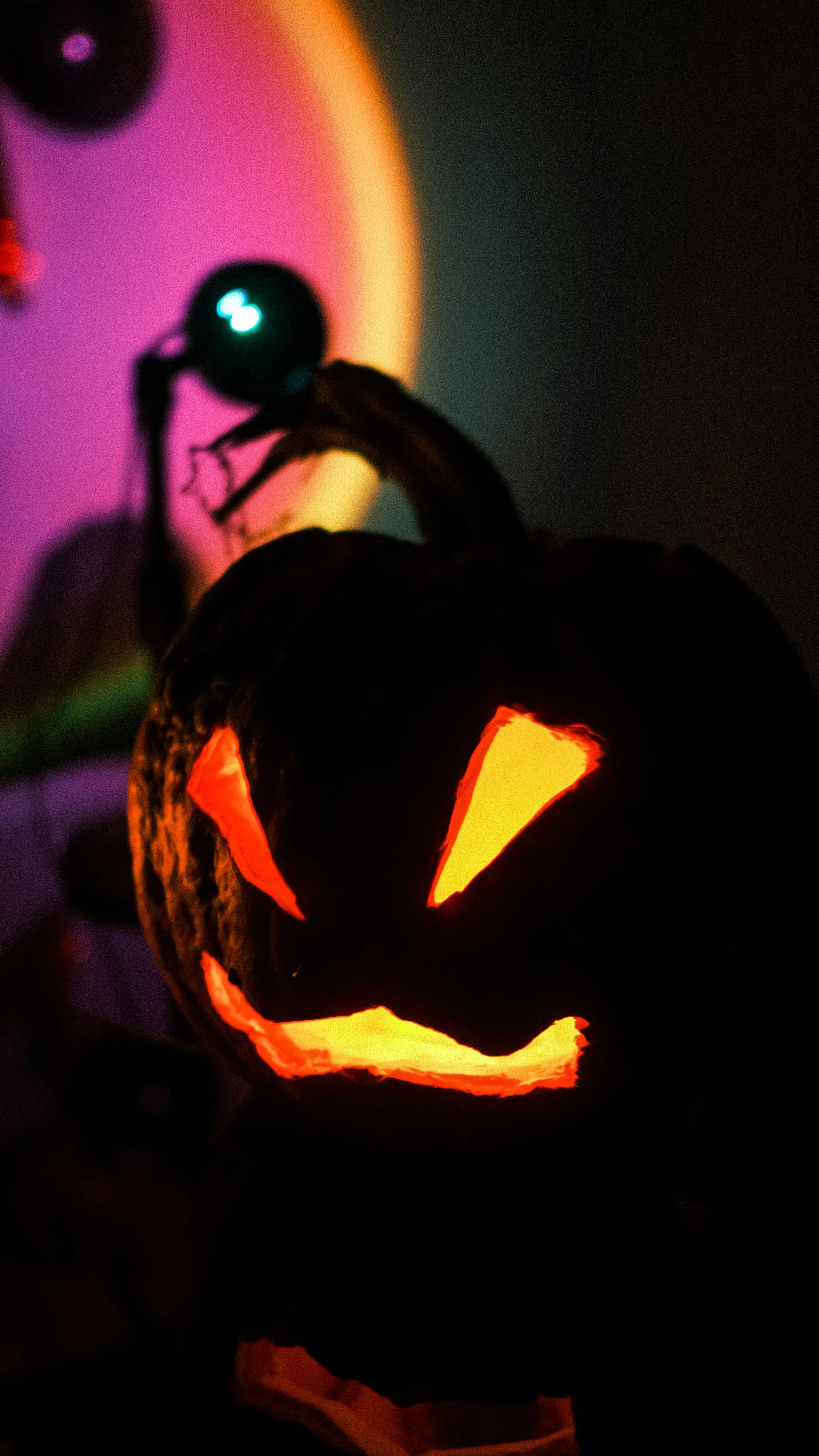 Close up of Glowing Jack o Lantern Pumpkin Wallpaper