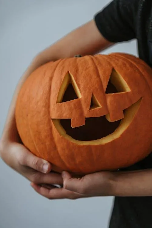 Close Up Of Person Holding a Jack O Lantern Pumpkin