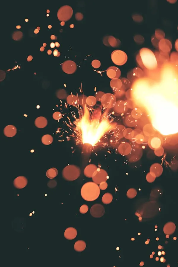 Close up of sparkling fireworks sparks captured with clarity