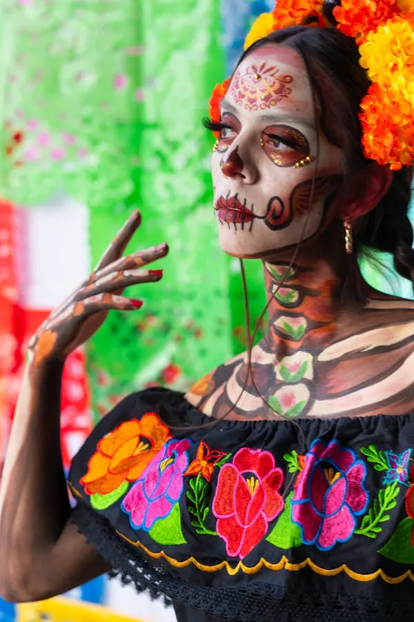 Close Up of Woman with Floral Headpiece and Face paint HD