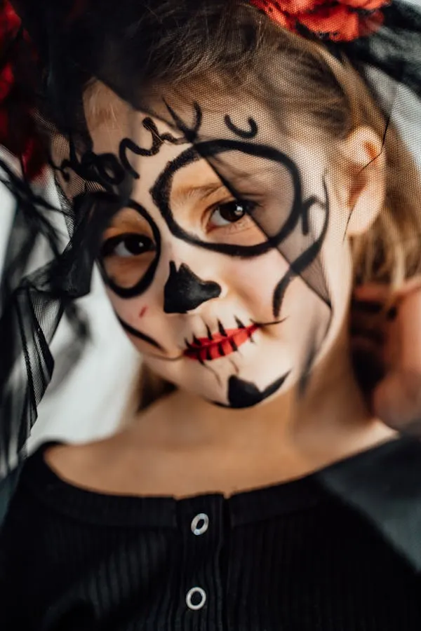 Closeup of kid with Skull Face Paint and Flowers Wallpaper