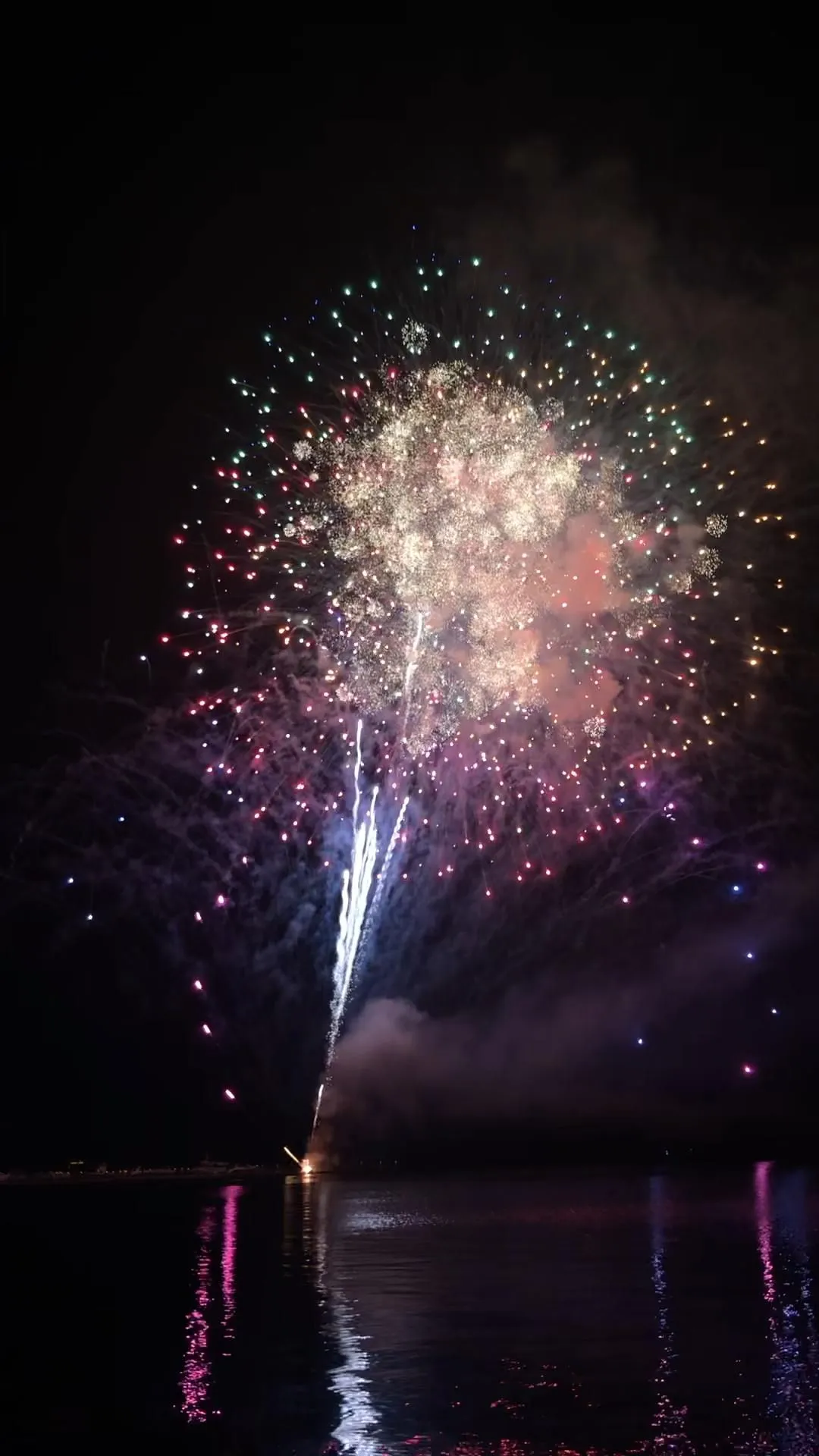 Colorful fireworks bursting over a dark night sky Wallpaper