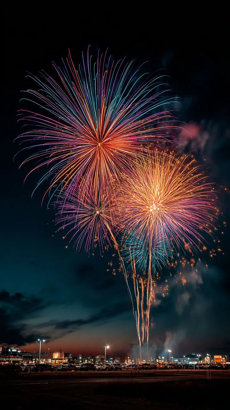 Colorful fireworks bursting over a dark sky at night