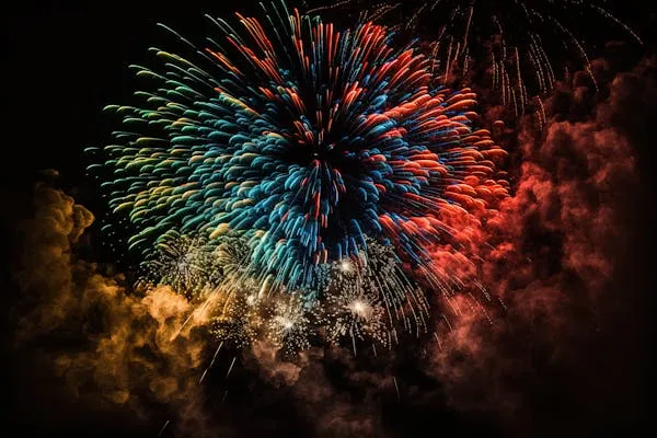 Colorful Fireworks Display in the Night with a Dramatic Effect