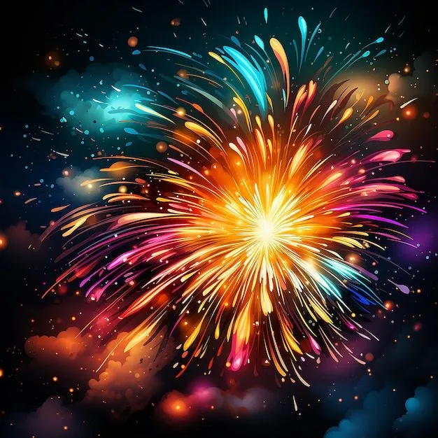Colorful fireworks explode in dazzling patterns and shapes