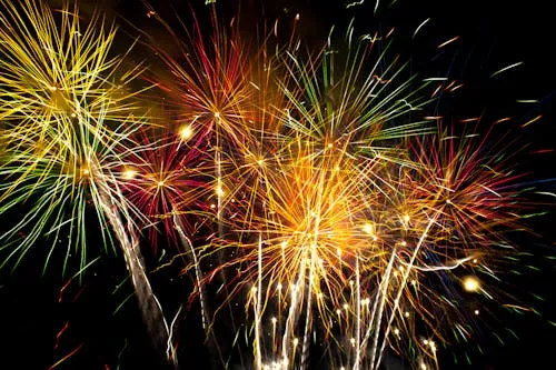 Colorful Fireworks Explosion with Multiple Bright Hues