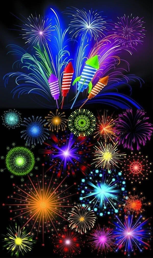 Colorful fireworks in a display of bright starburst patterns