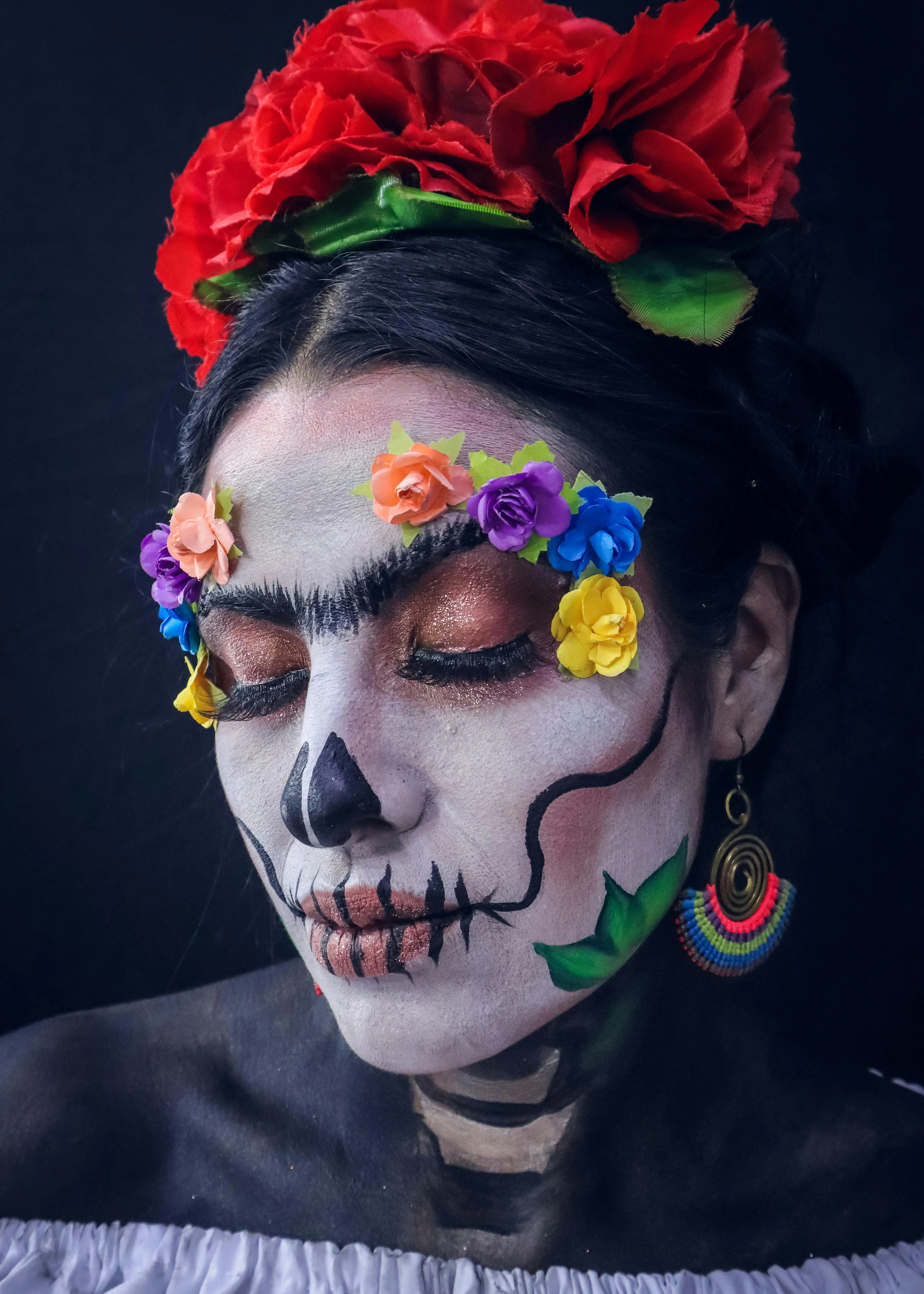 Colorful Halloween Festival Makeup with Floral Details