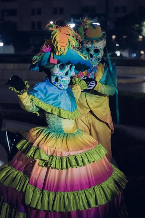 Colorful skeleton couple dressed in traditional Outfit image