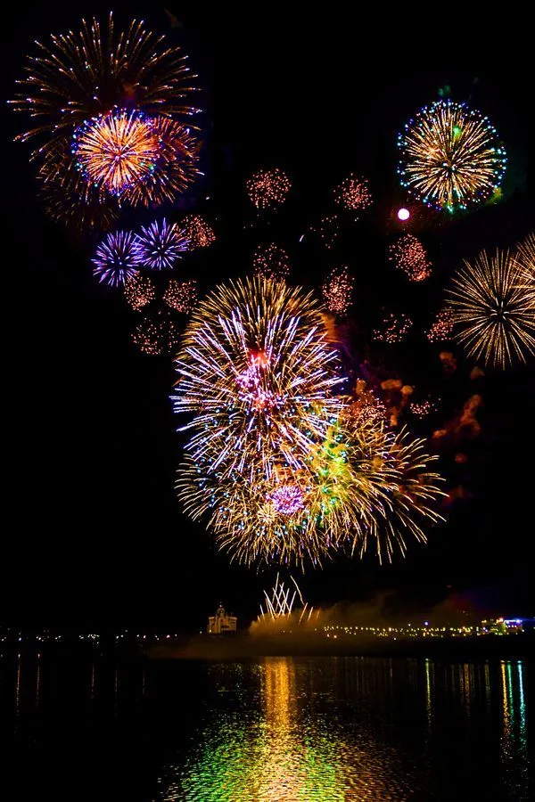 Colorful Striking Fireworks Reflection in Night Sky HD image
