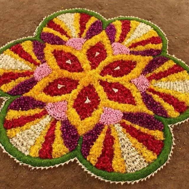 Colourful Floral Pookolam design for Onam celebration image