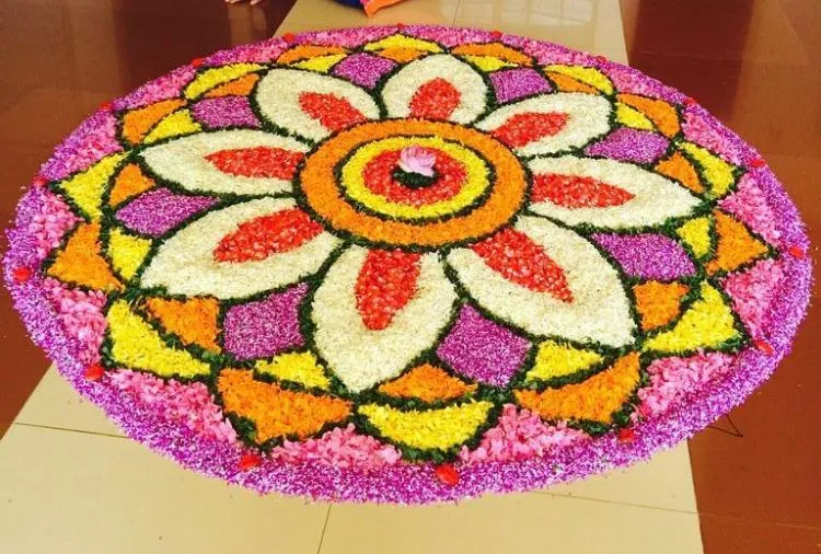 Colourful Lotus flower design Onam rangoli HD Wallpaper