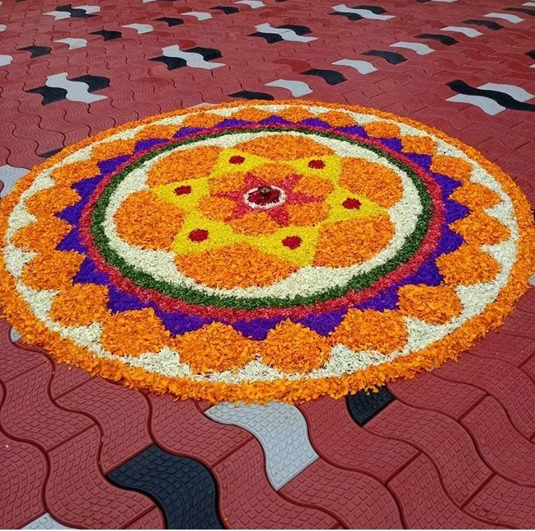 Colourful Pookalam with detailed Floral Patterns wallpaper