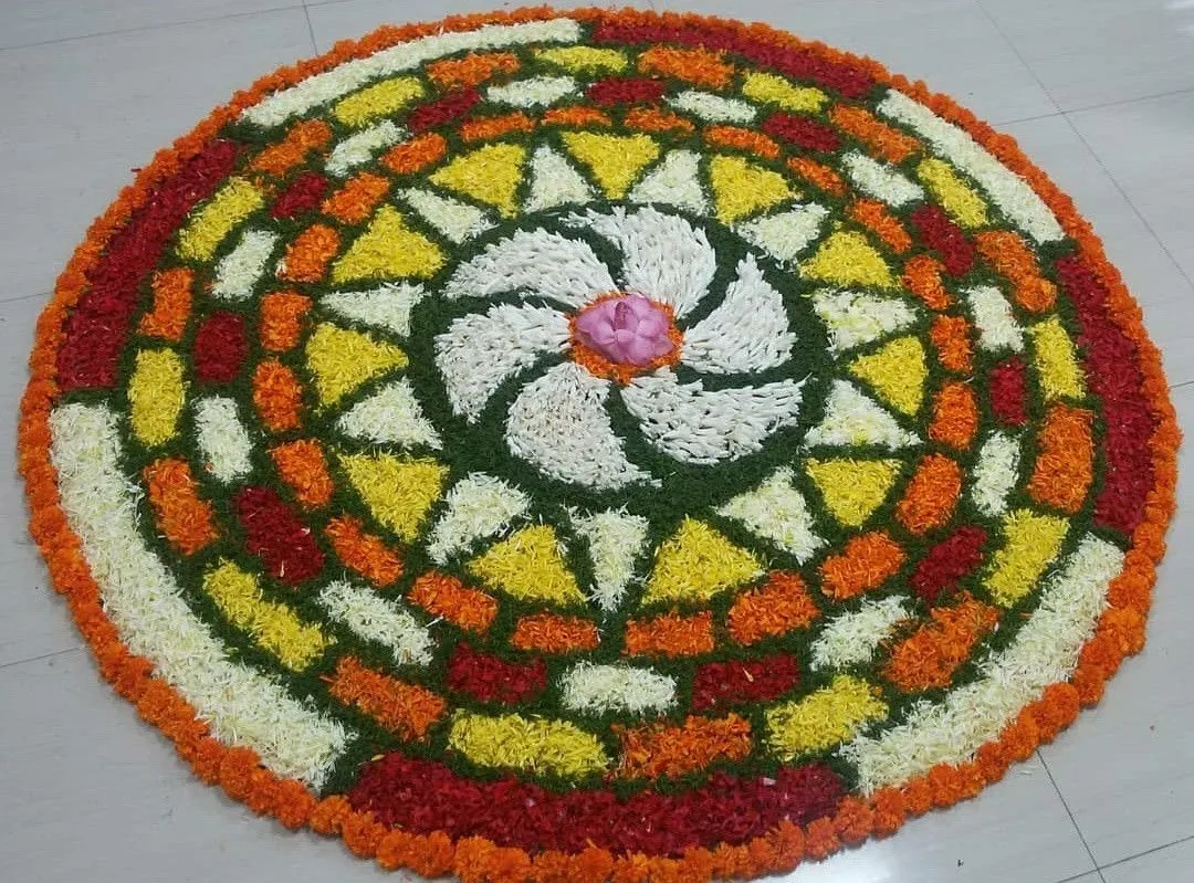 Complex Onam Pookalam with spiral center design Wallpaper