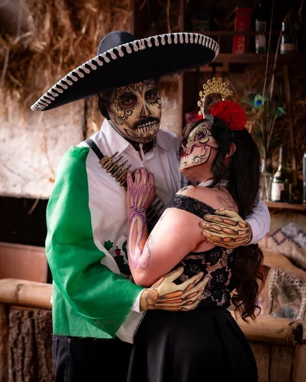 Couple in Mexican Day of the Dead Costumes for Halloween