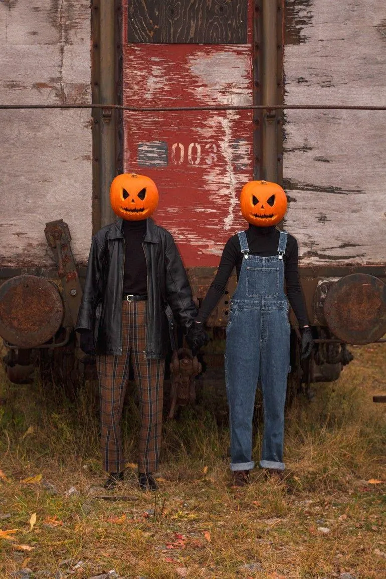 Couple Wearing Pumpkin Heads Halloween Festival HD image