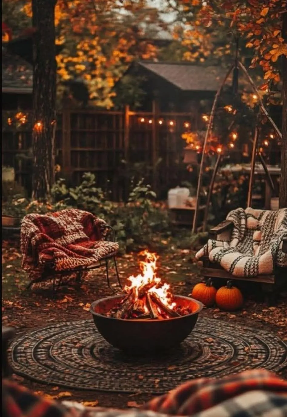 Cozy Backyard Fire Pit with Autumn Foliage Wallpaper