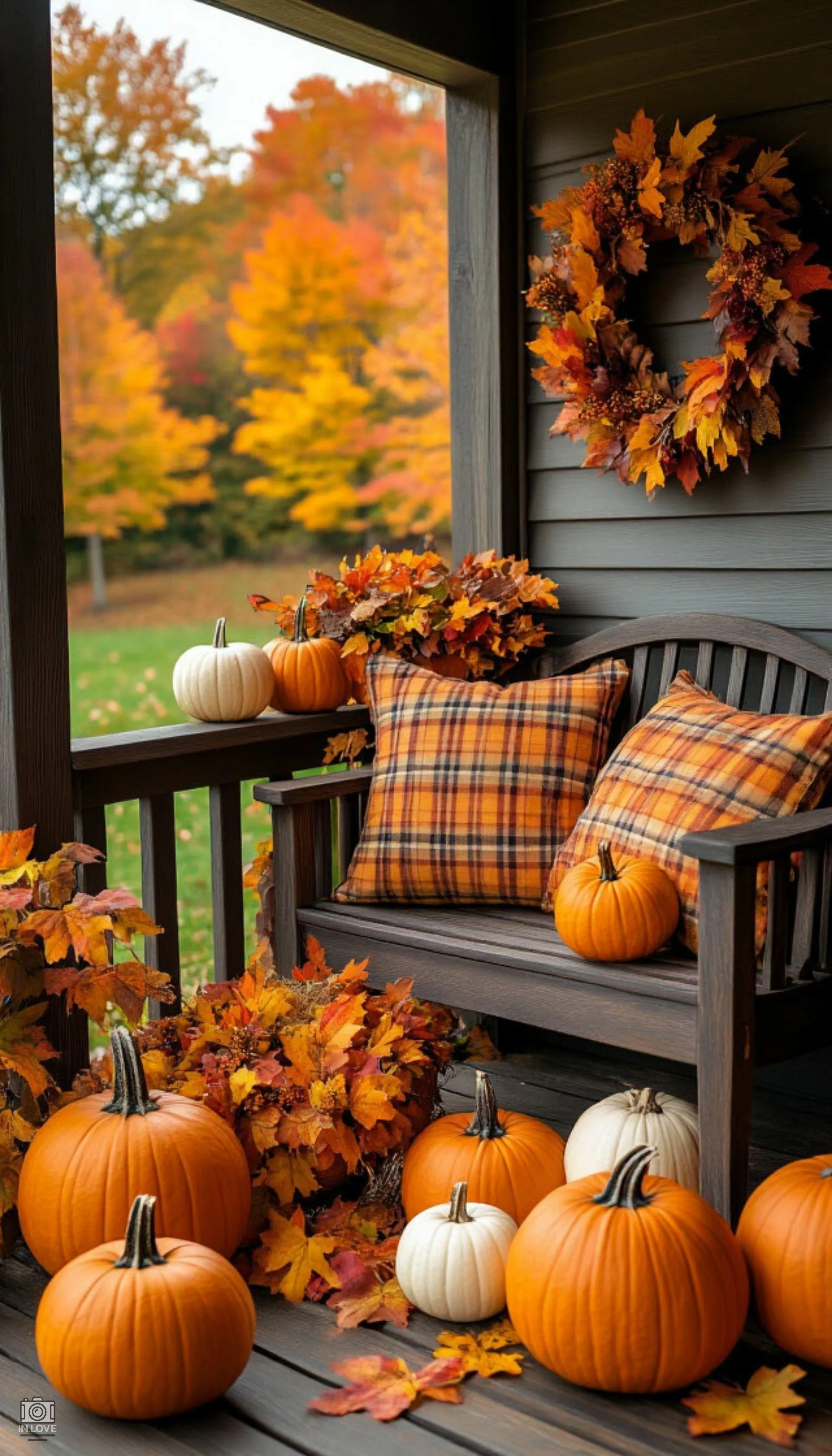 Cozy Front Porch Decorated with Pumpkins and Fall Accents