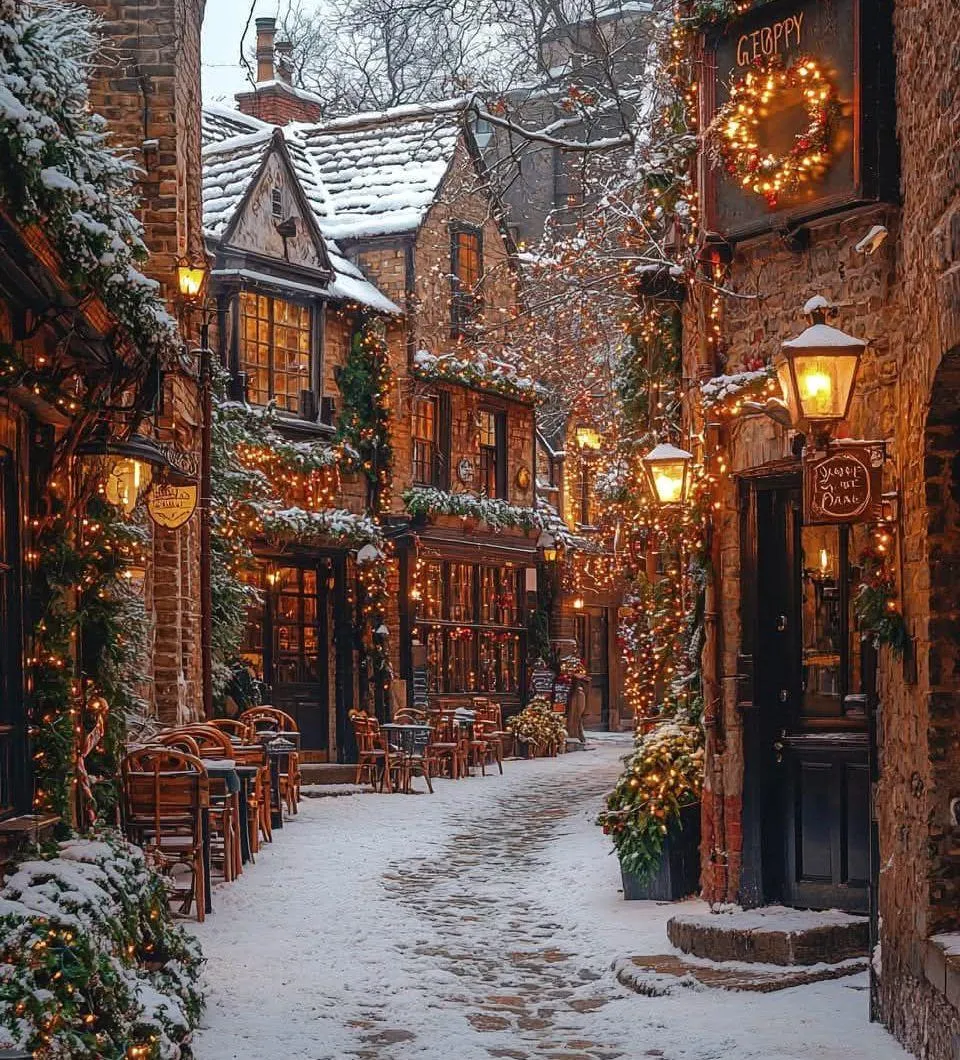 Cozy Halloween Village Street with Lanterns Wallpaper