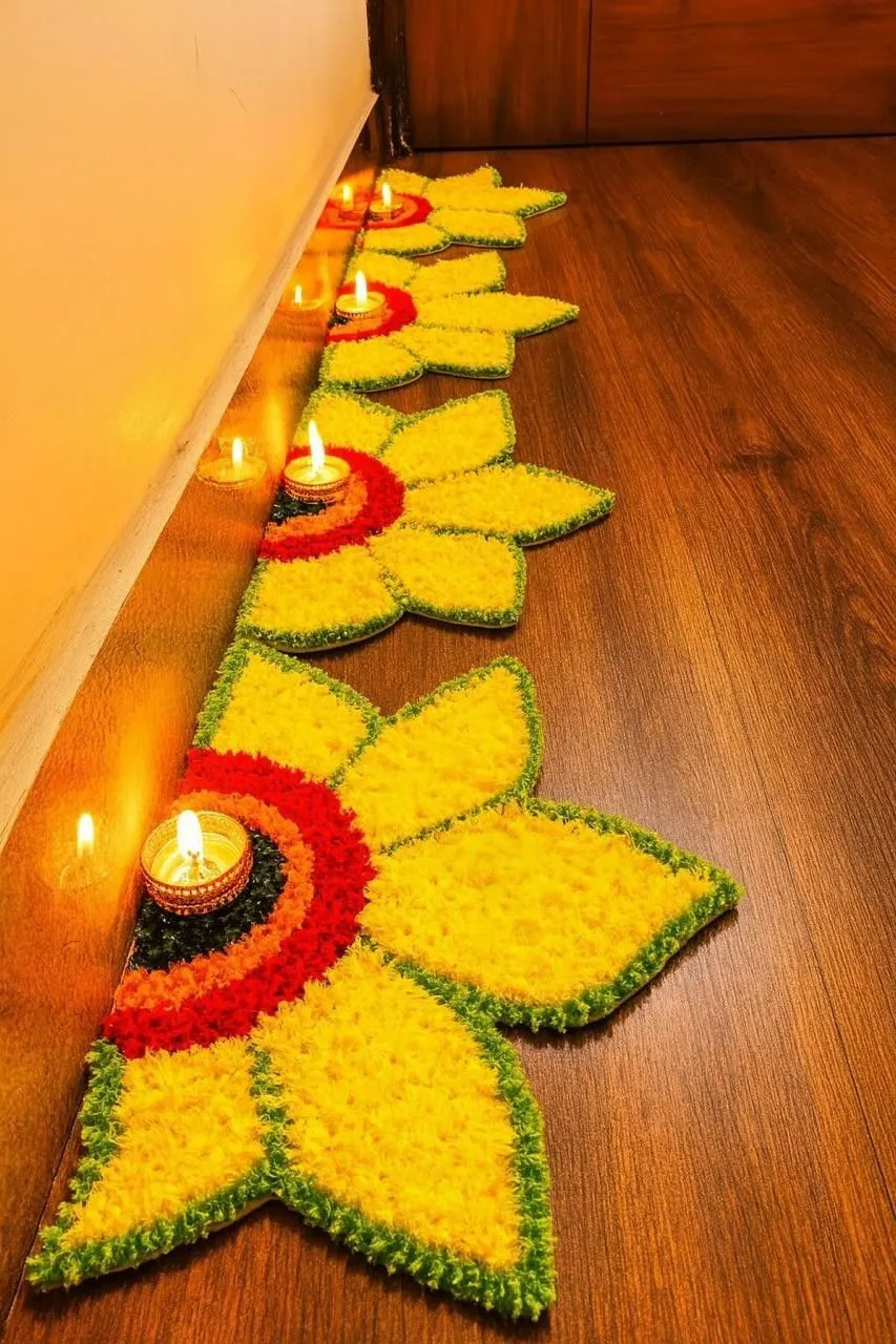 Creative corner flower pookolam design for Onam celebration
