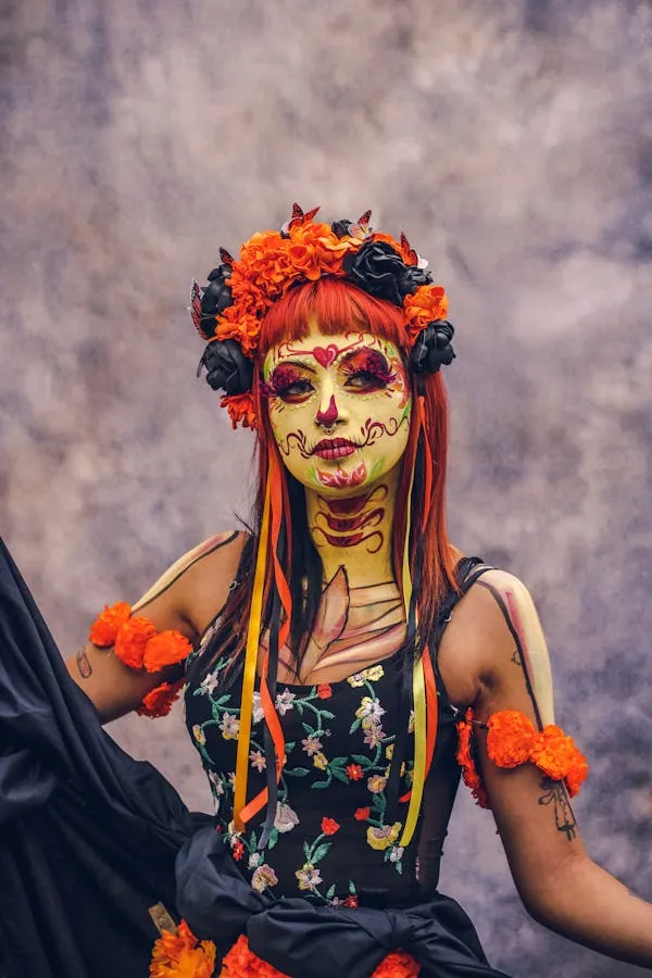 Creative Flower Skull Halloween Costume with Colorful Look