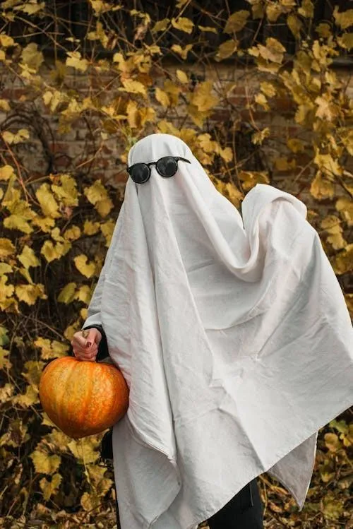 Creative Ghost Costume with Pumpkins for Halloween