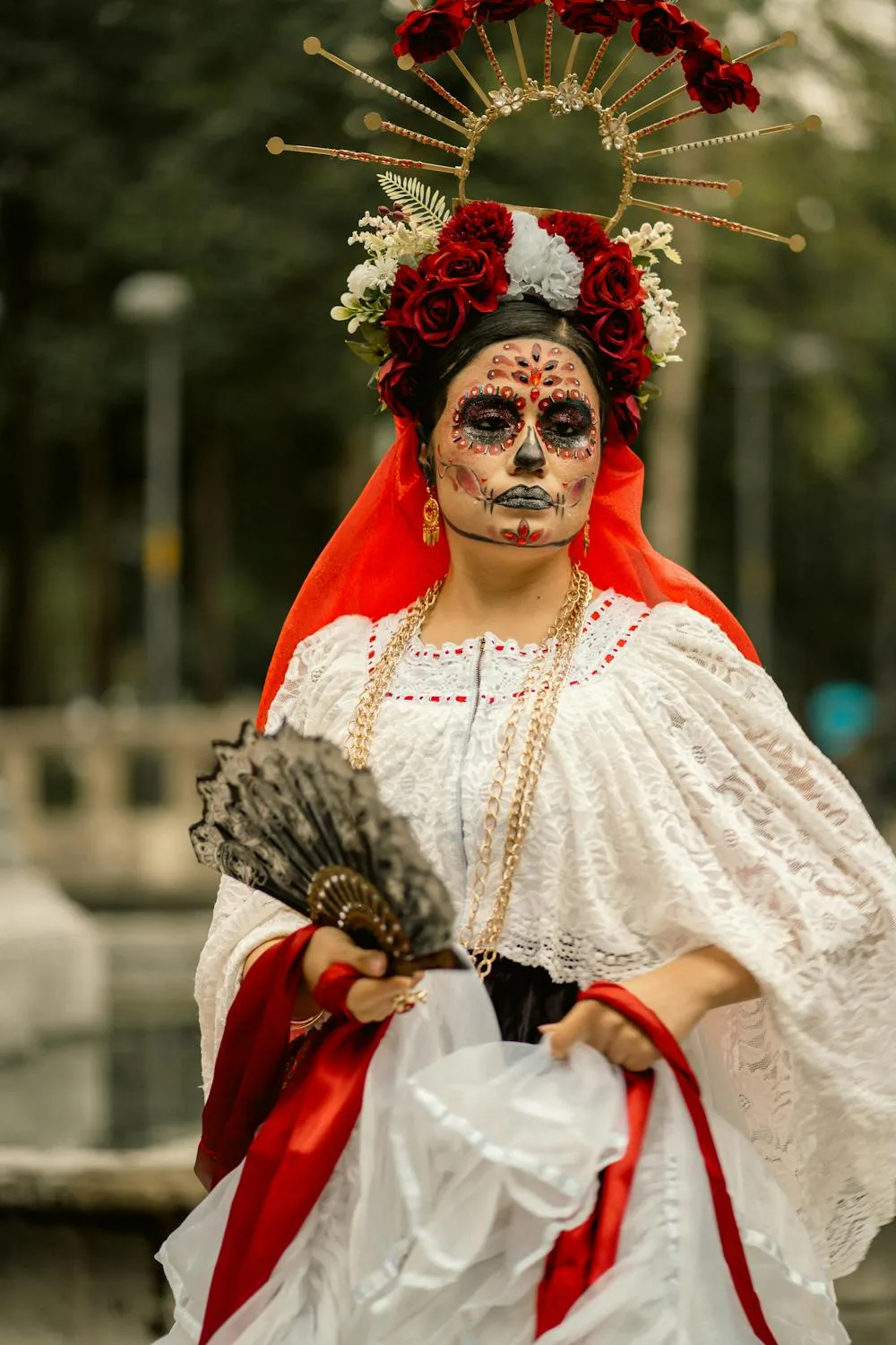 Cultural Halloween Outfit with Feathered Headdress Wallpaper