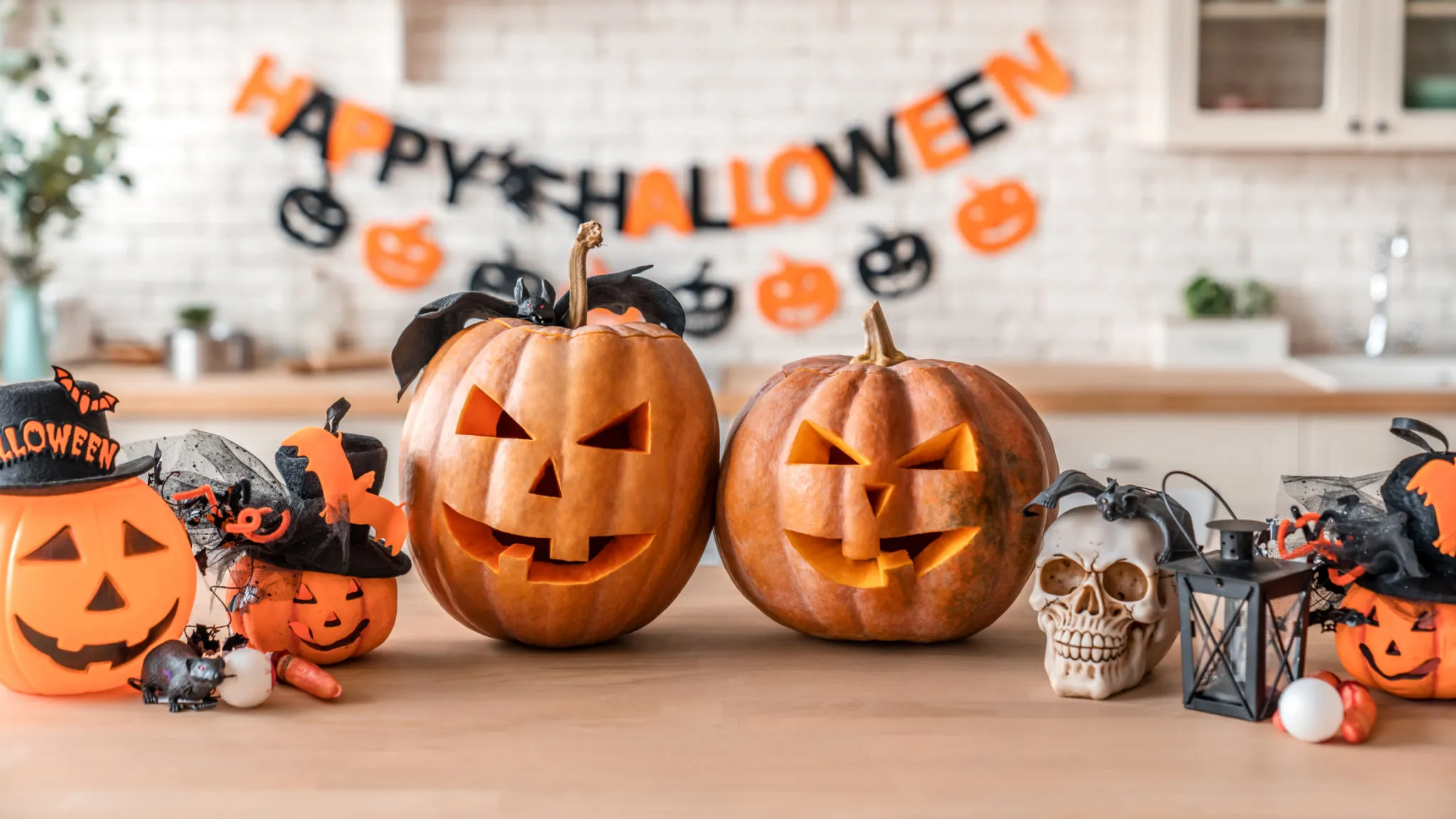 Cute Halloween Pumpkins with Banner For Kids Party