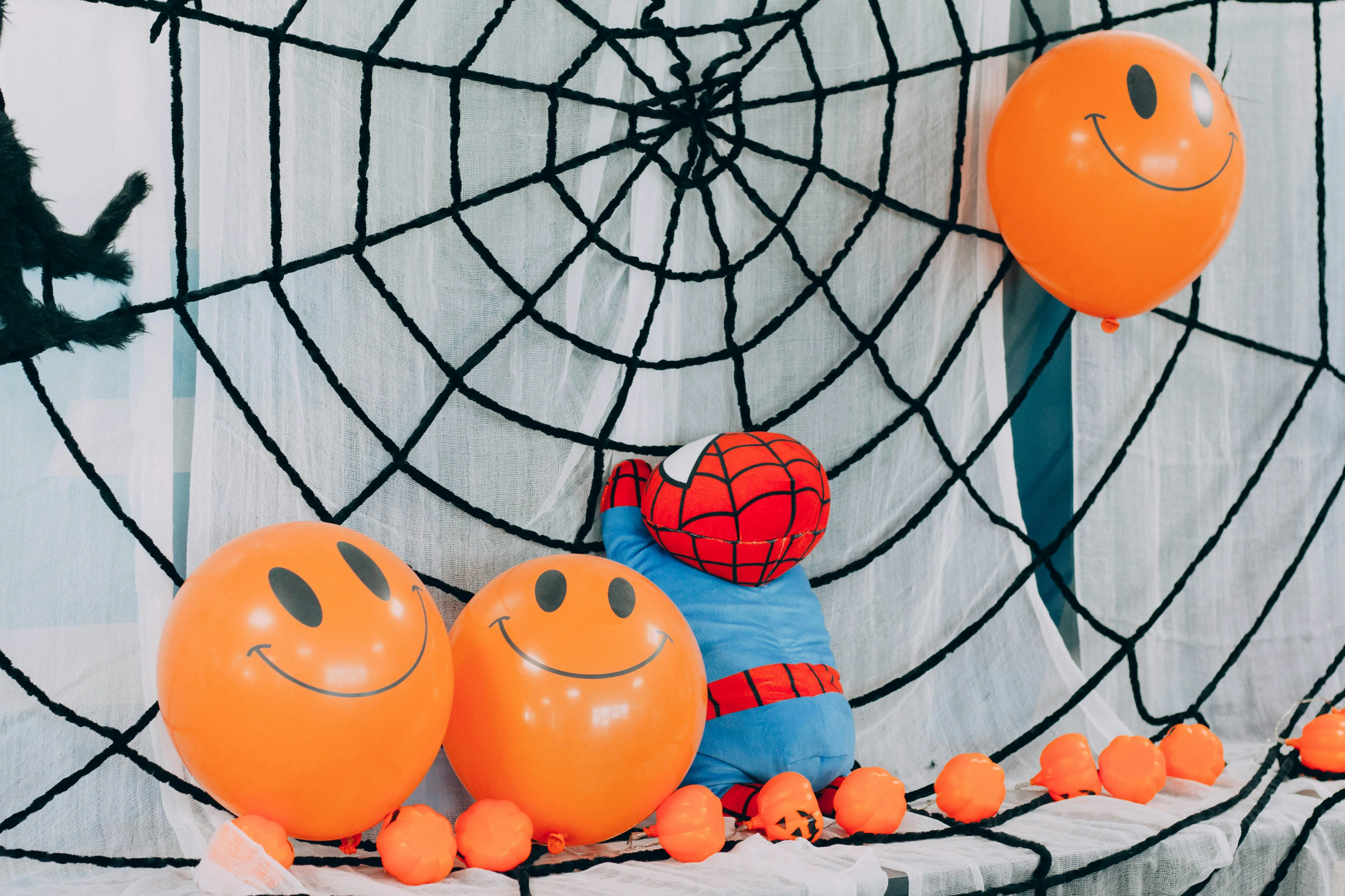 Cute Pumpkin Decor with Spider Web Background Image HD