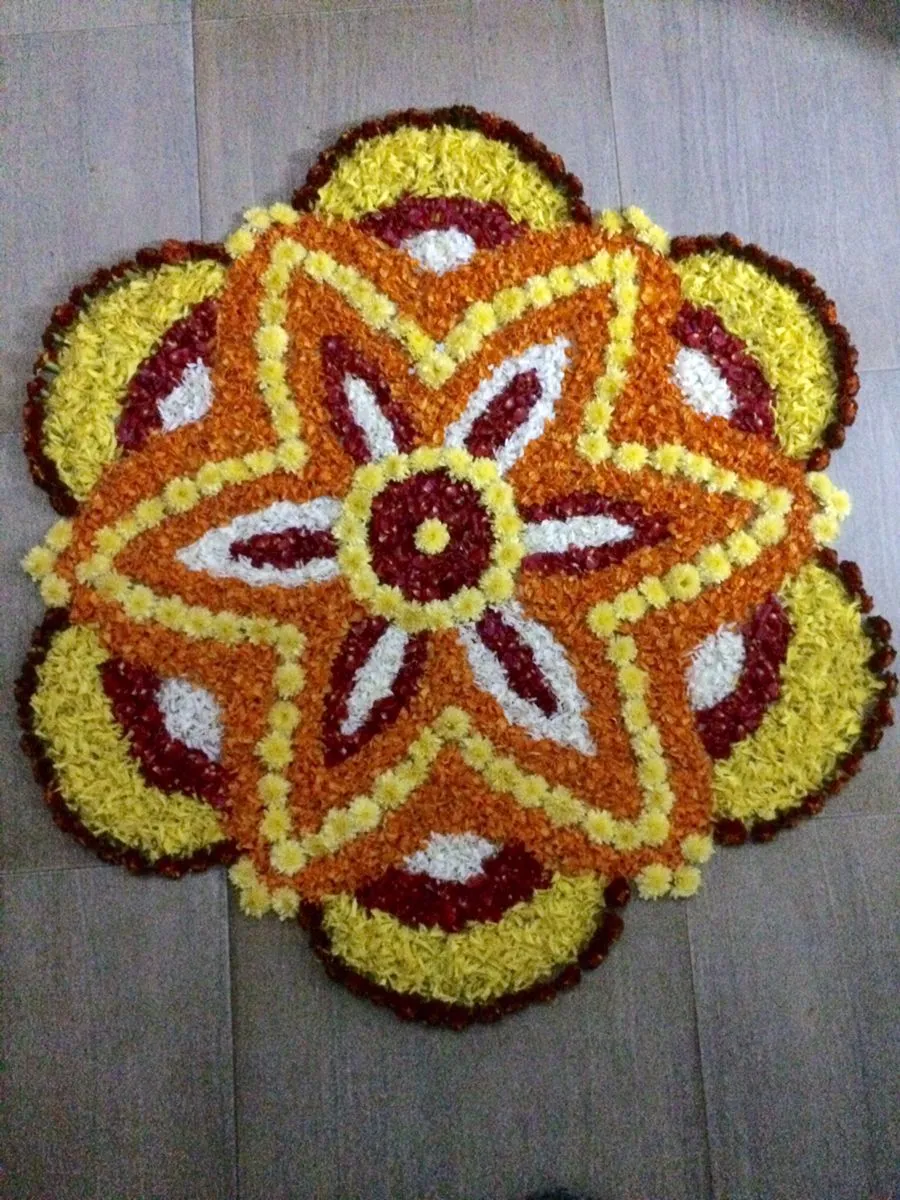Cute star with floral pattern Athapookolam design image
