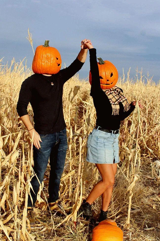 Dancing Pumpkin Head Couple in Corn Field Fun image