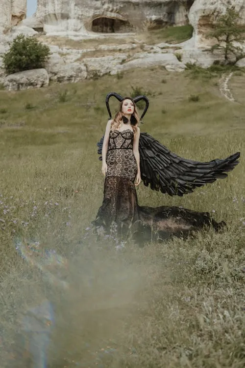 Dark Angel Costume in Nature for a Fantasy Halloween Look