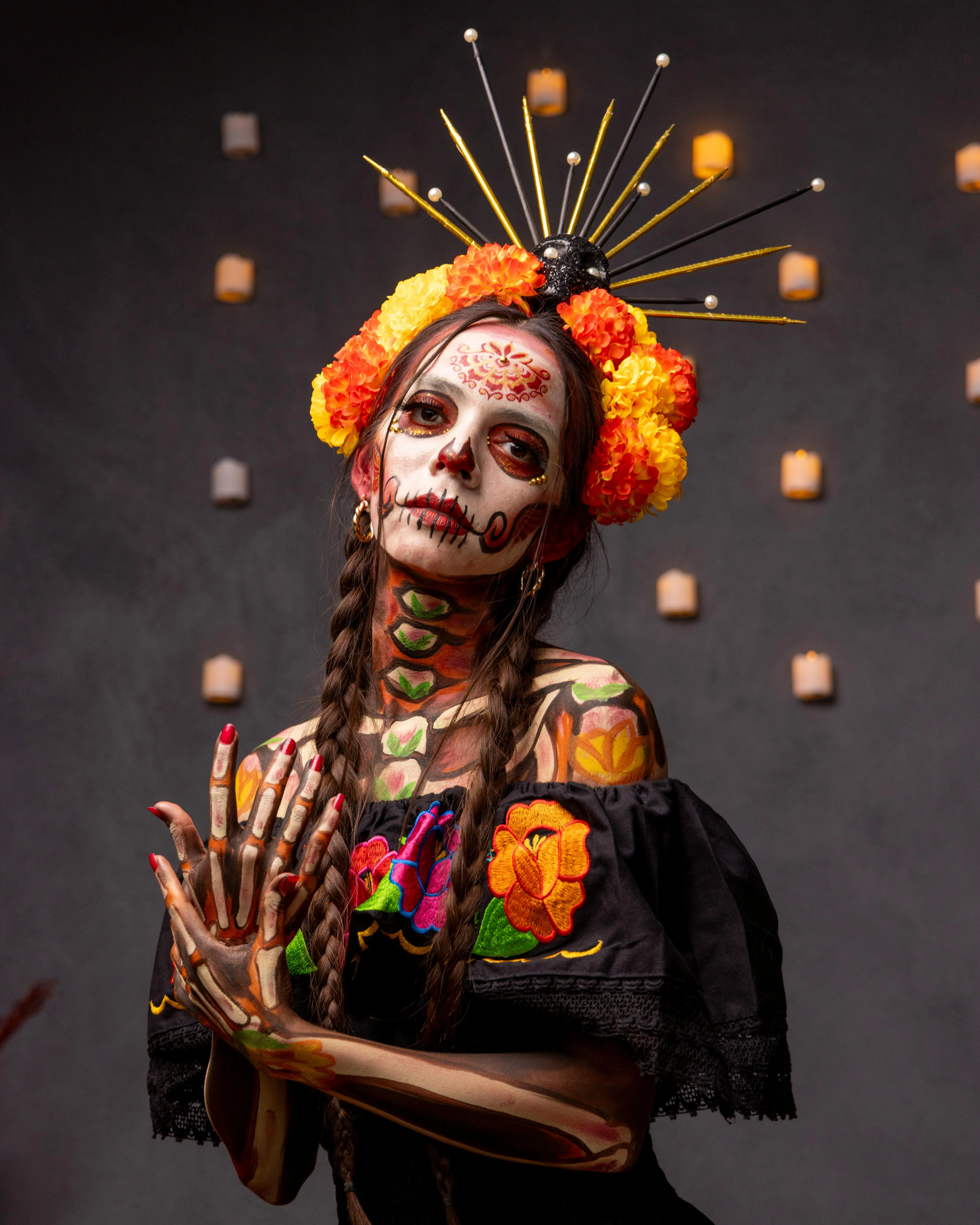 Day of the Dead Festival Makeup with Floral Headpiece image