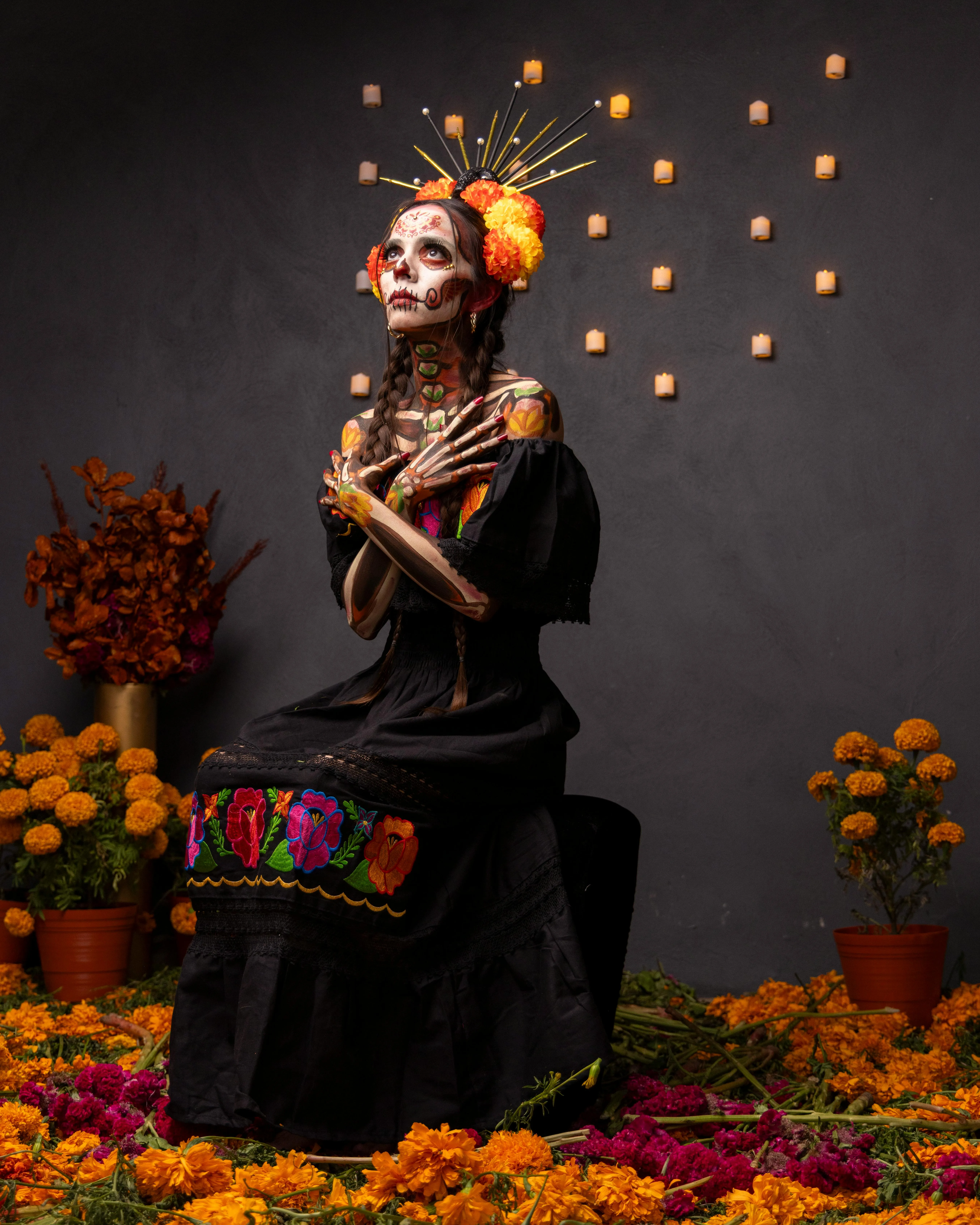 Day of the Dead Festival Woman with Floral Face Paint