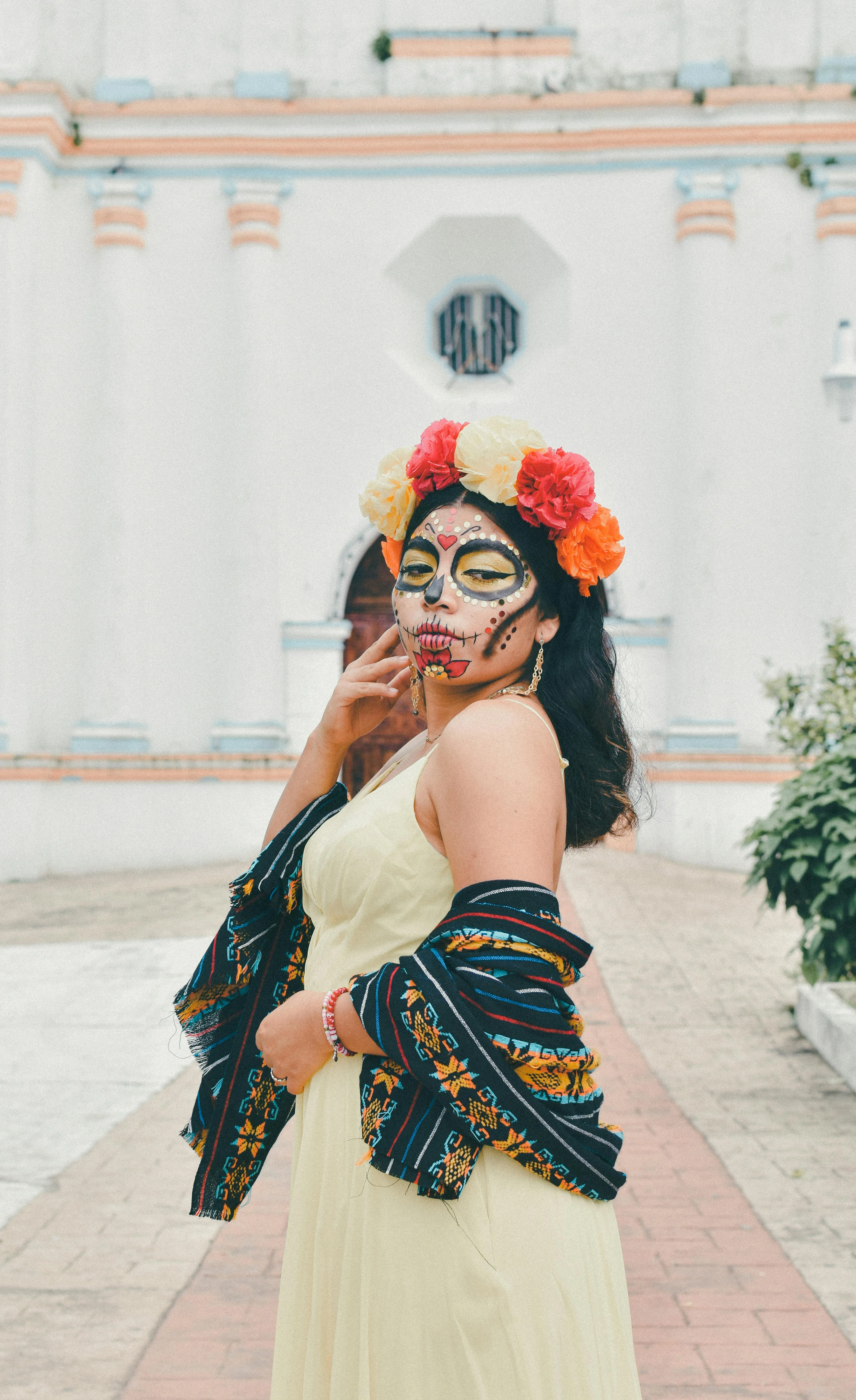 Day of the Dead Inspired Costume in Outdoor Setting
