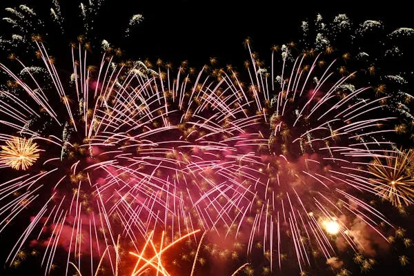 Dazzling fireworks display in a variety of colors and shapes