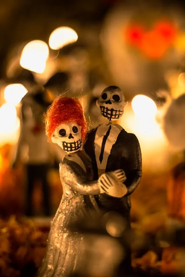 Decorative Halloween figurines with skulls and lights
