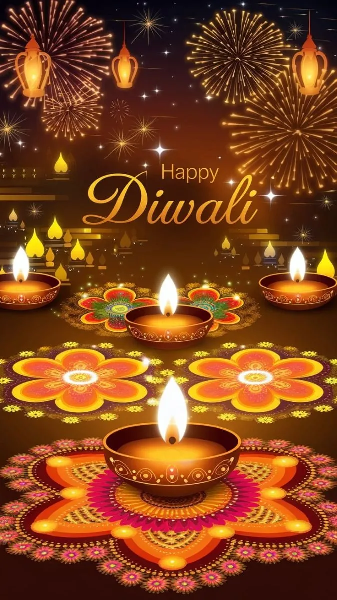 Diwali festive decorations with lit oil lamps and candles