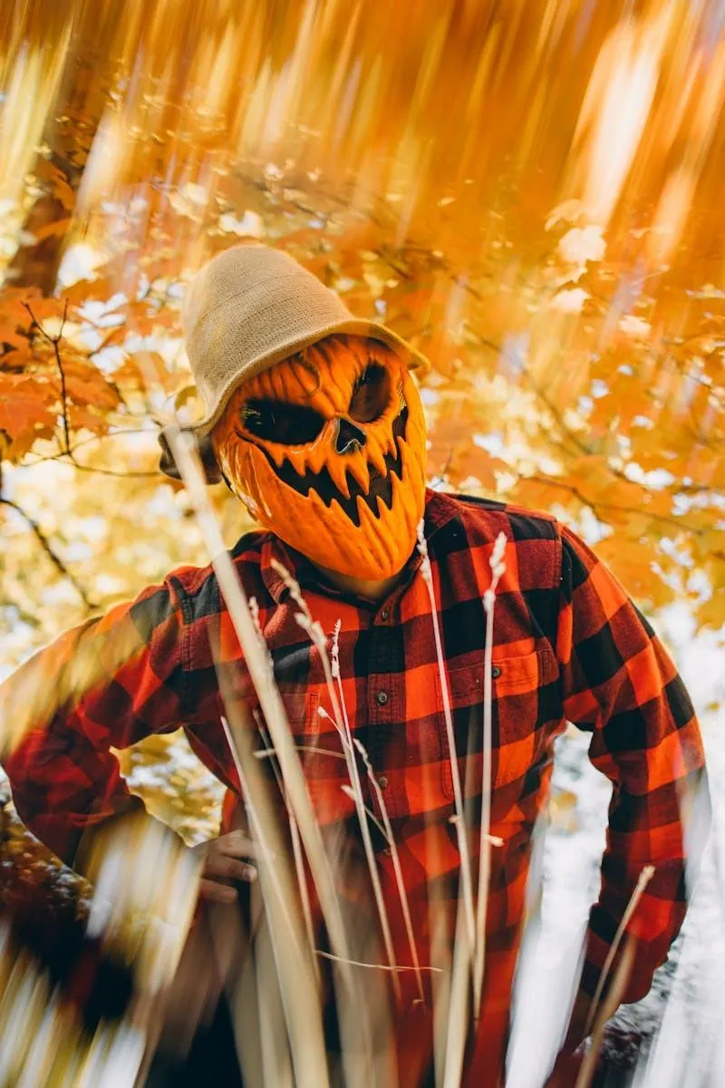 Dynamic Pumpkin Head Costume with Motion Blur Effect
