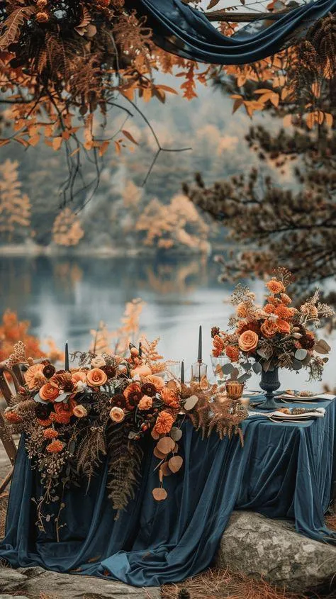 Elegant Autumn Table Setting with Pumpkins and Flowers