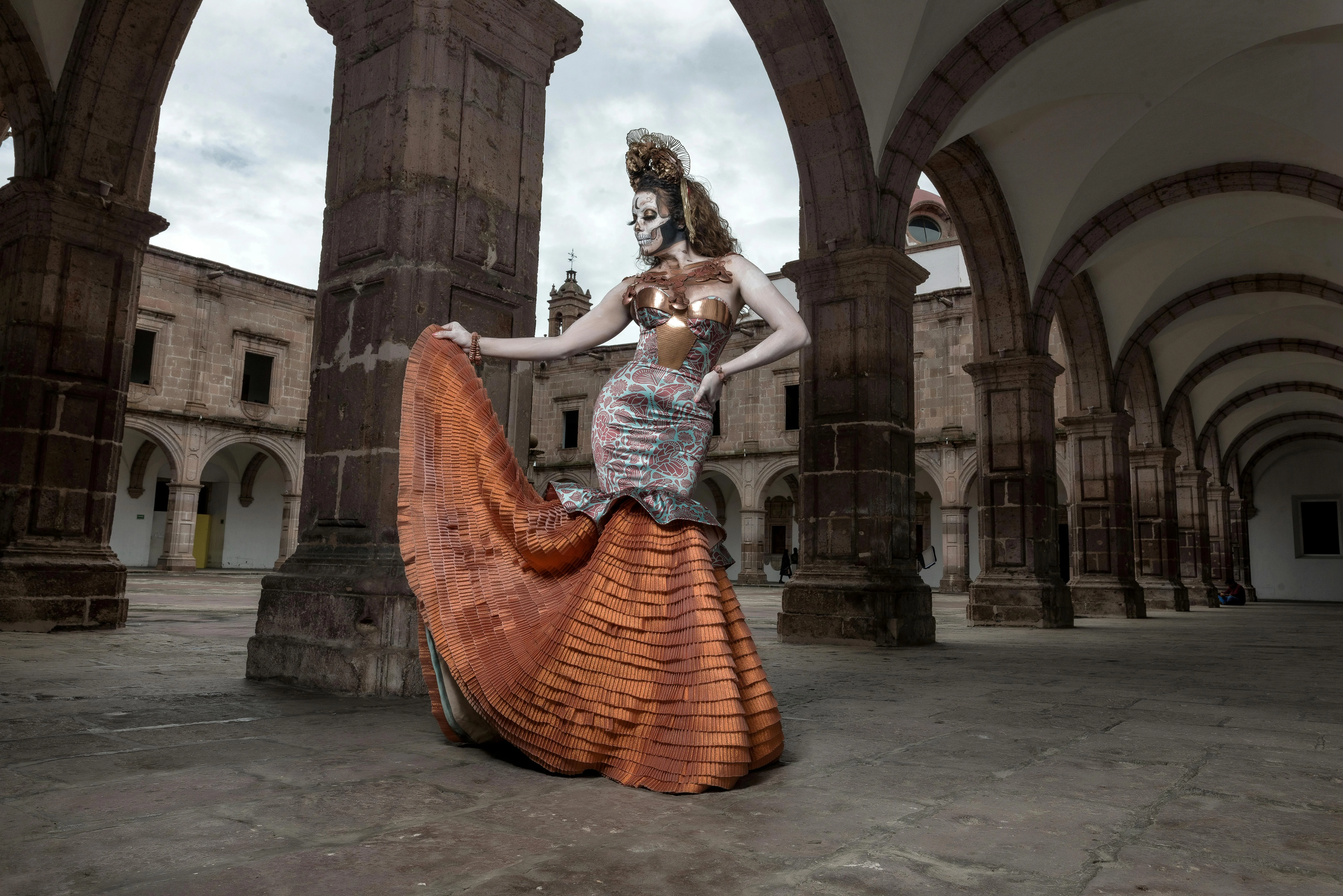 Elegant Dia de Muertos Costume in Historic Colonial Hall image