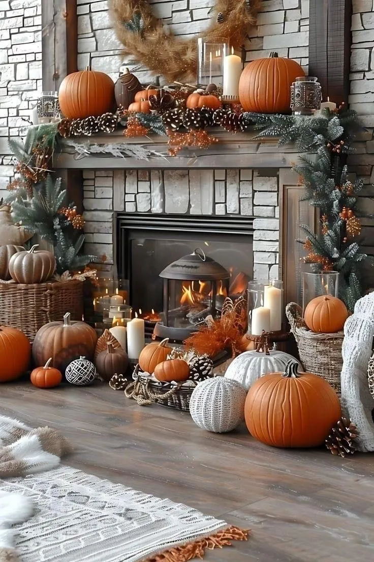 Elegant Fireplace Mantel with Classic Halloween Decor