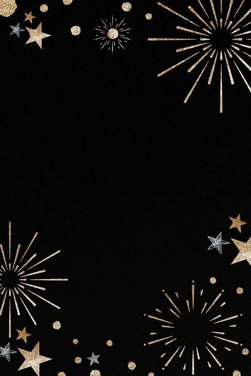 Elegant Fireworks with Gold and Stars on Dark Sky Wallpaper