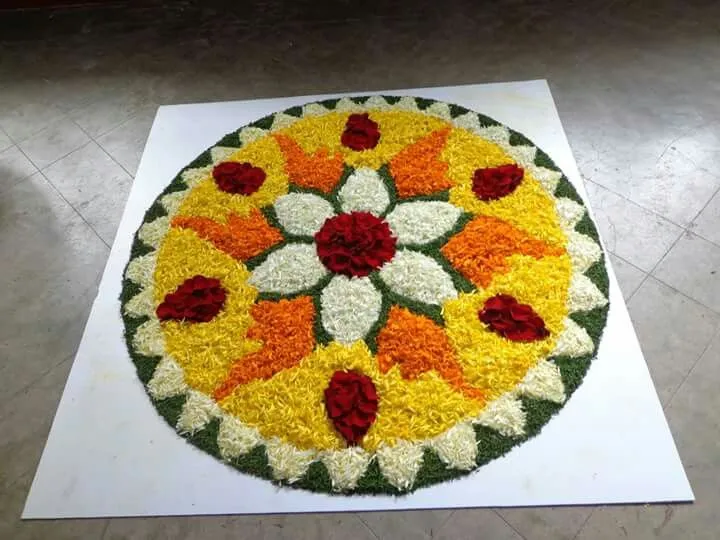 Elegant floral pookolam with floral petal mandala art image