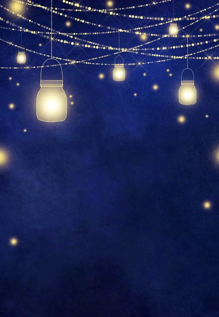 Elegant light string and dark blue bokeh background