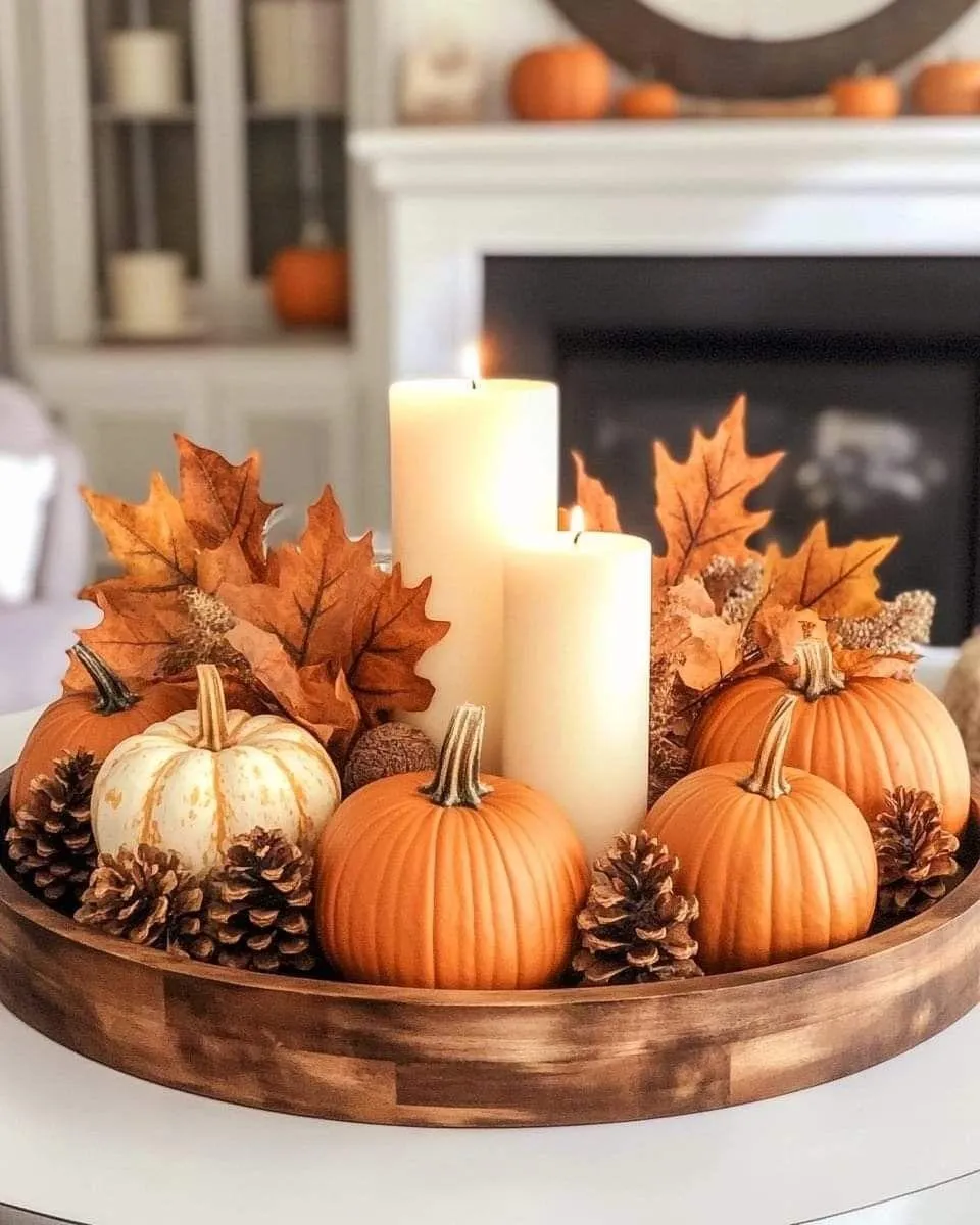 Elegant Pumpkin and Candle Fall Centerpiece Decoration