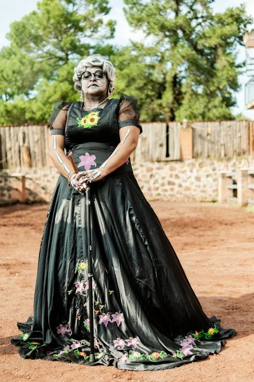 Elegant Sugar Skull Inspired Dress for Day of the Dead