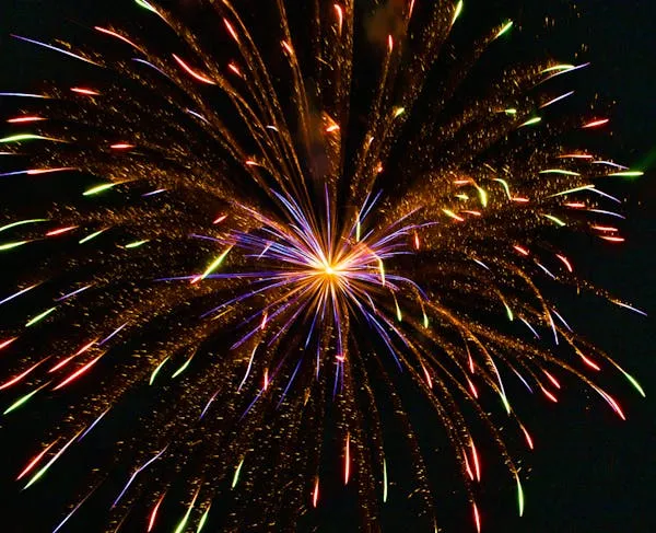Explosive fireworks forming brilliant pattern in sky