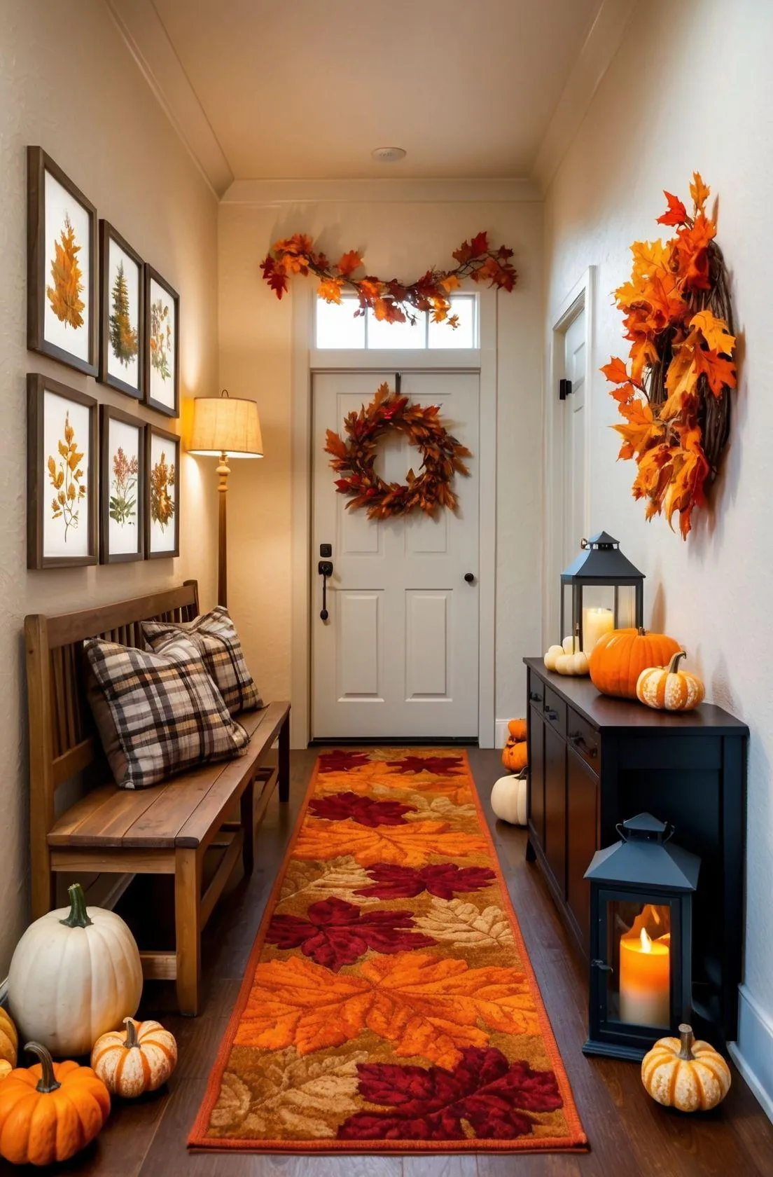 Fall Entryway Decor with Pumpkin and Warm Autumn Colors
